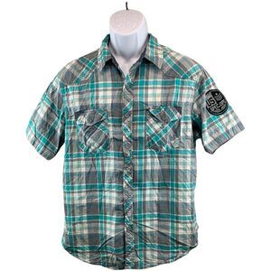 Surplus Mens Western Shirt Size Large Plaid Cotton Short Sleeve Button Down